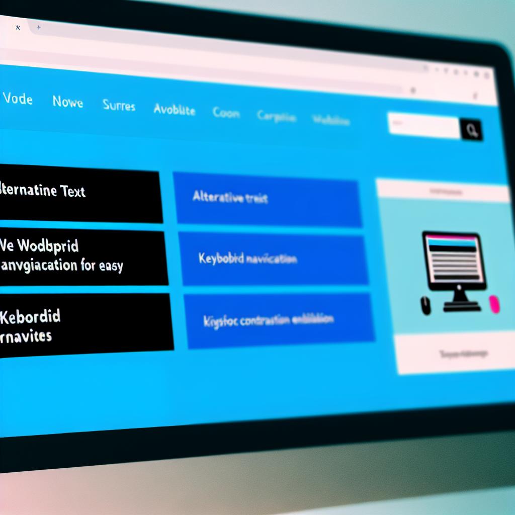 An image of a computer screen showing a WordPress website with various accessibility features such as alt text for images, keyboard navigation, and high contrast colors.